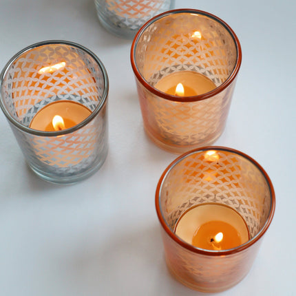 Casa Duniya's Gold and Silver Glass Payal Votives with Tealight Lit Candles