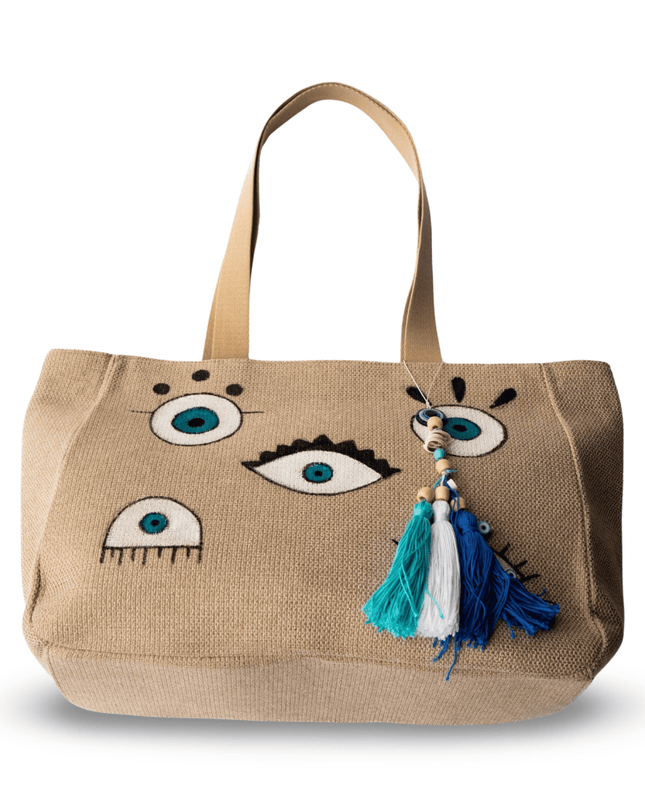 Casa Duniya Hand-Painted Canvas Tote Bag Corfu Canvas Beach Bag