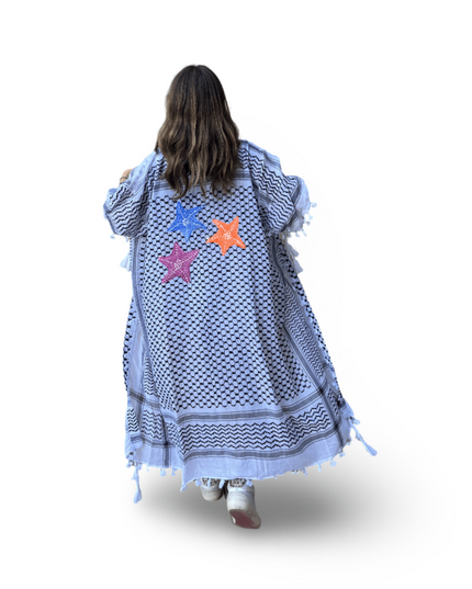 Casa Duniya Hand-Painted Cotton Beach Cover-Ups Black and White with Multi-Colored Starfish Tyre Kaftans