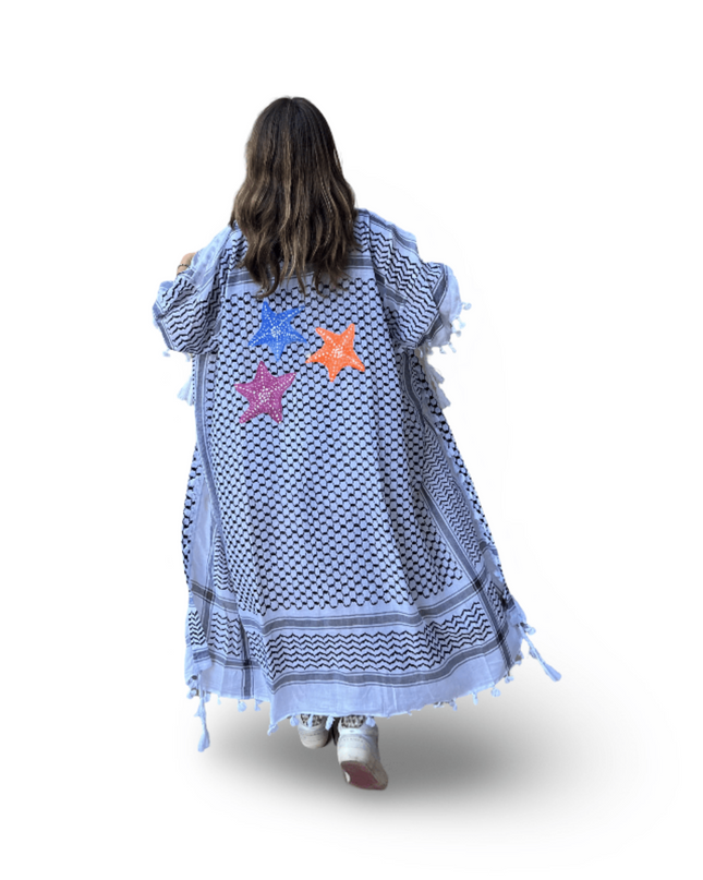 Casa Duniya Hand-Painted Cotton Beach Cover-Ups Black and White with Multi-Colored Starfish Tyre Kaftans