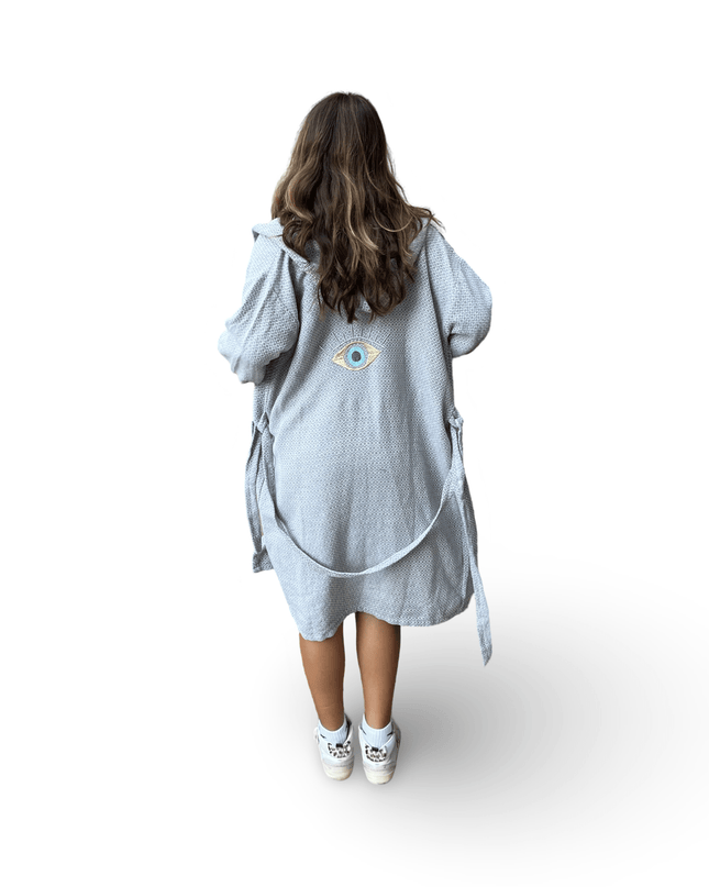 Casa Duniya Evil Eye Embroidered Robe Gray Fairuz Robe