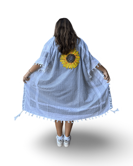 Casa Duniya Hand-Painted Cotton Beach Cover-Ups Gray with Yellow Sunflower Tyre Kaftans