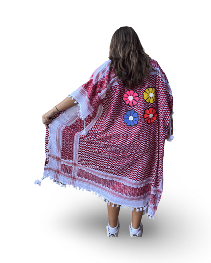 Casa Duniya Hand-Painted Cotton Beach Cover-Ups Red with Colorful Flowers Tyre Kaftans