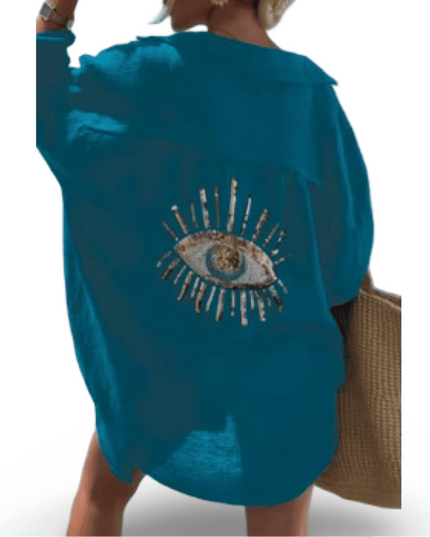 Casa Duniya Beach Cover-Ups Small Mina Teal Evil Eye Shirt