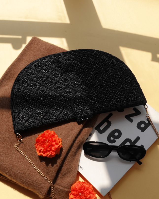 Casa Duniya Beaded Clutch Black Beaded Semi-Lune Clutch