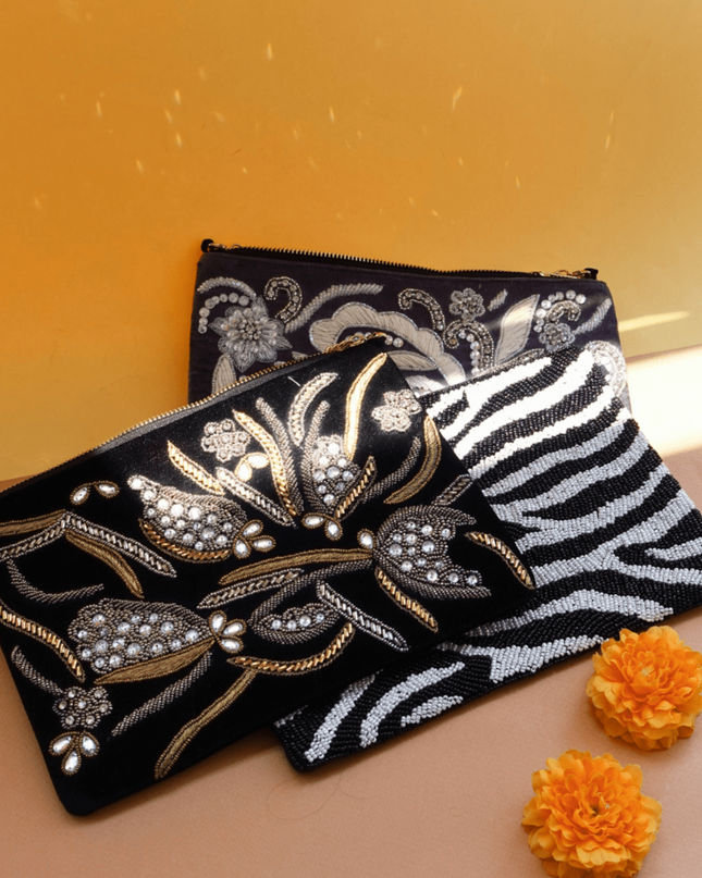 Casa Duniya Beaded Clutch Zebra Beaded Clutch