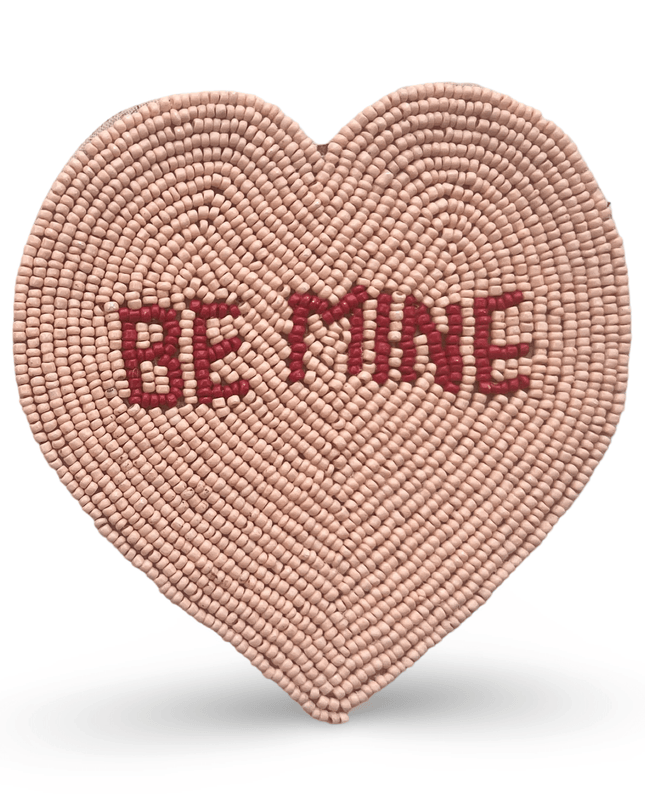 Casa Duniya Beaded Coasters Heart Shaped Pink Coaster "Be Mine"