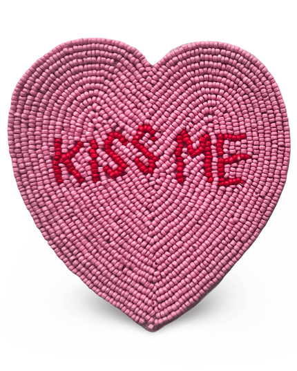 Casa Duniya Beaded Coasters Heart Shaped Pink Coaster "Kiss Me"