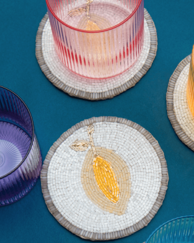 Casa Duniya Beaded Coasters Lemon Coaster (set of 4)