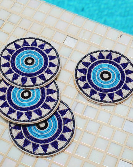 Casa Duniya Beaded Coasters Nazar Geometric Beaded Coaster (set of 4)
