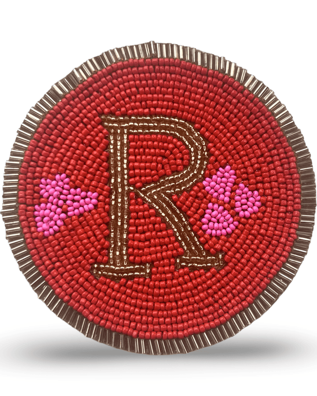 Casa Duniya Beaded Coasters Red "R" Coaster