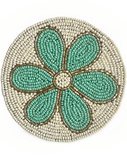 Casa Duniya Beaded Coasters Turquoise White Coasters with Flower