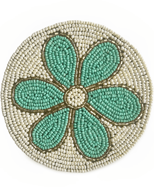 Casa Duniya Beaded Coasters Turquoise White Coasters with Flower