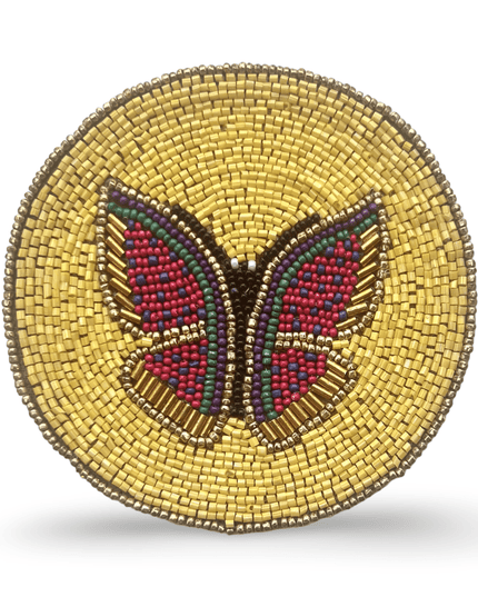 Casa Duniya Beaded Coasters Yellow Butterfly Coaster