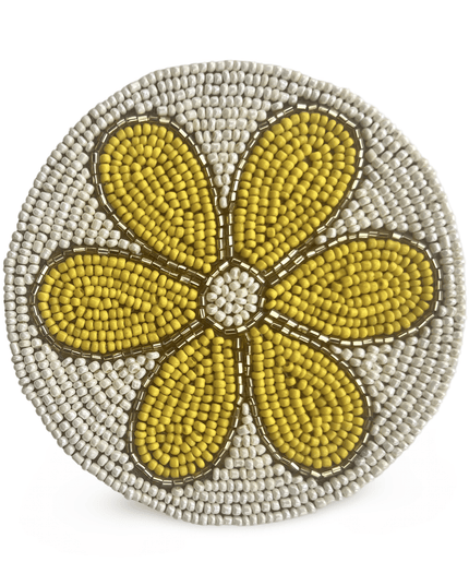 Casa Duniya Beaded Coasters Yellow White Coasters with Flower