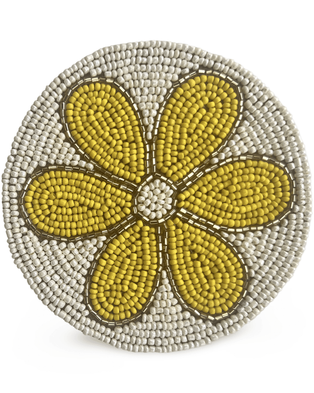 Casa Duniya Beaded Coasters Yellow White Coasters with Flower