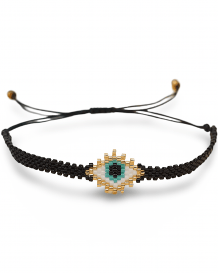 Casa Duniya Miyuki Beaded Evil Eye Fashion Bracelet Black with White Evil Eye Beaded Bracelets