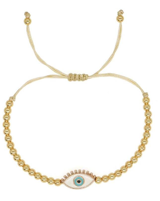 Casa Duniya Evil Eye Beaded Adjustable Bracelets White Evil Eye Rakhis