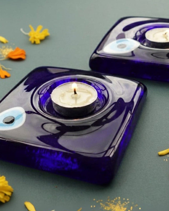 Casa Duniya Evil Eye Candle Holder Blue Nazar Candle Holder