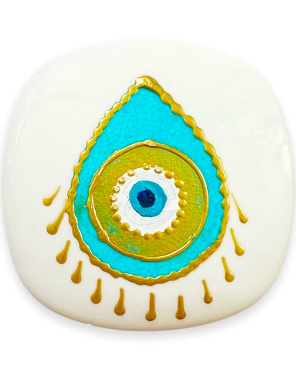 Casa Duniya Ceramic Hand-Painted Evil Eye Candle Holder Pear Shaped Nazar Candle with Lid