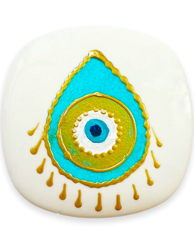 Casa Duniya Ceramic Hand-Painted Evil Eye Candle Holder Pear Shaped Nazar Candle with Lid