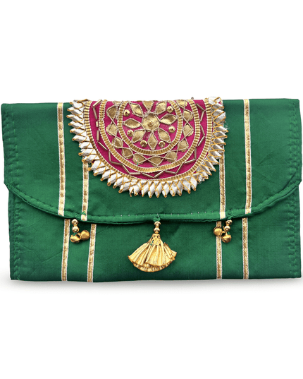Casa Duniya Embroidered Linen Pouch Green Linen Pouch with Mandala Embroidery