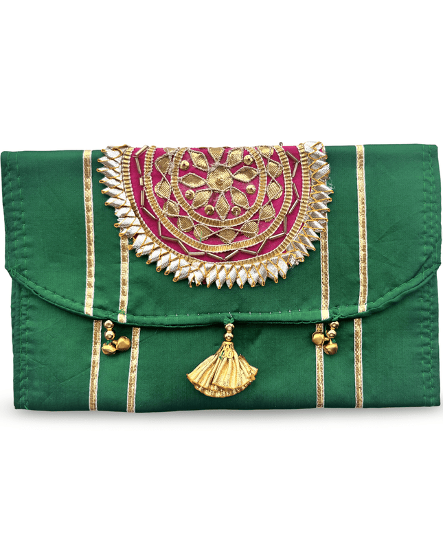Casa Duniya Embroidered Linen Pouch Green Linen Pouch with Mandala Embroidery