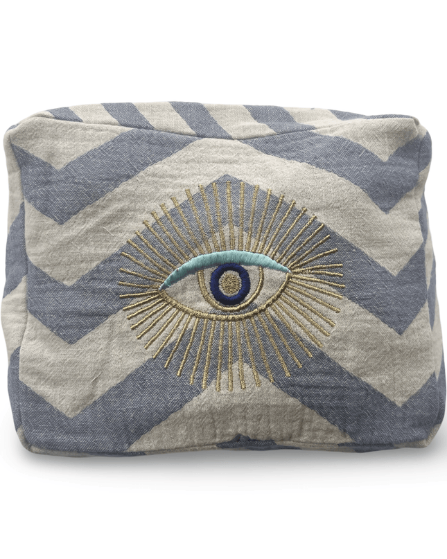 Casa Duniya Evil Eye Embroidered Cosmetic & Toiletry Bags Evil Eye 1 Blue Ohana Cosmetic Pouch