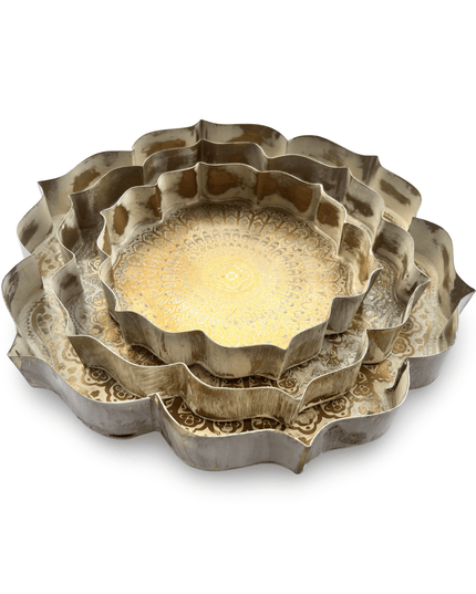 Casa Duniya Decorative Gold Trays Mumtaz Trays (Set of 3)