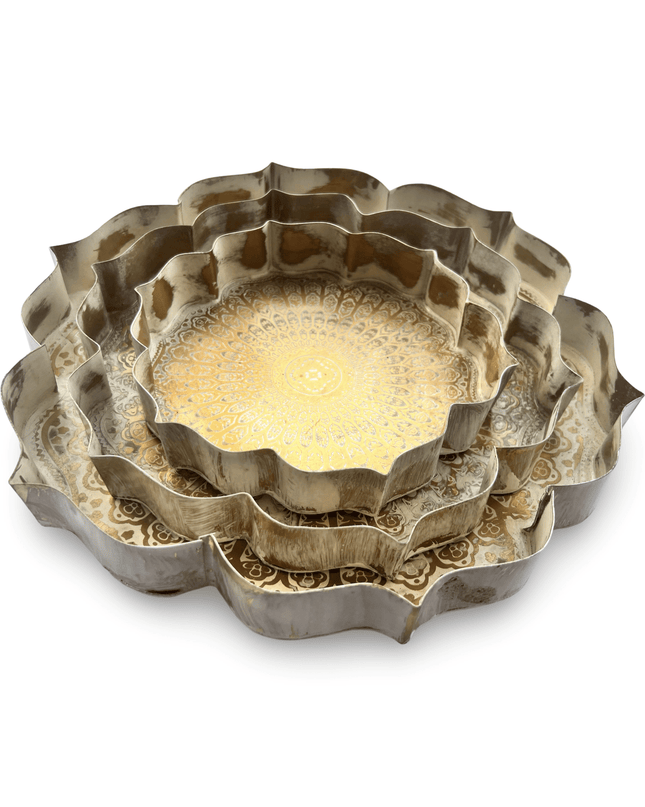Casa Duniya Decorative Gold Trays Mumtaz Trays (Set of 3)