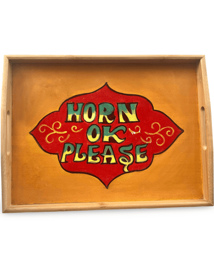 Casa Duniya Hand-Painted Decorative Wooden Tray Medium Horn OK Please Tray