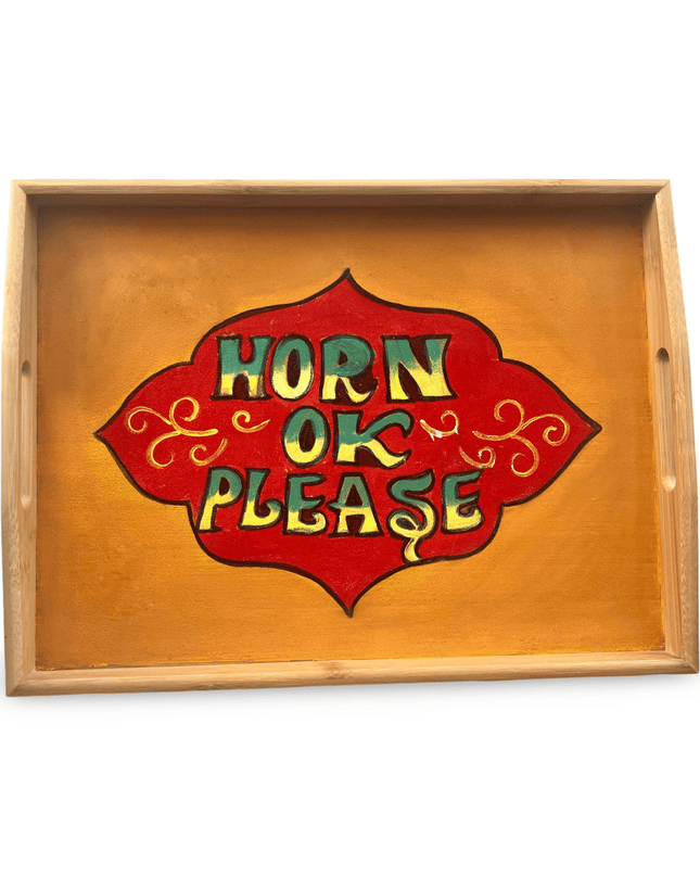 Casa Duniya Hand-Painted Decorative Wooden Tray Medium Horn OK Please Tray