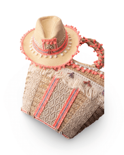 Casa Duniya Embroidered Beach Bag & Hat Tangier Beach Bag and Hat Set