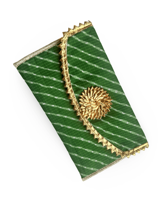 Casa Duniya Embroidered Linen Pouch Green Linen Pouch with Gold Mandala Embroidery