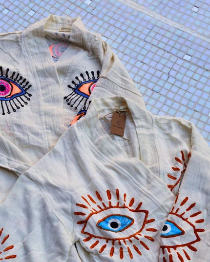 Casa Duniya Evil Eye Cotton Beach Cover-Ups Awali Kimono