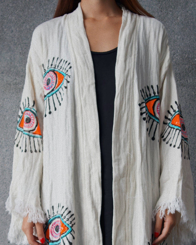 Casa Duniya Evil Eye Cotton Beach Cover-Ups Awali Kimono
