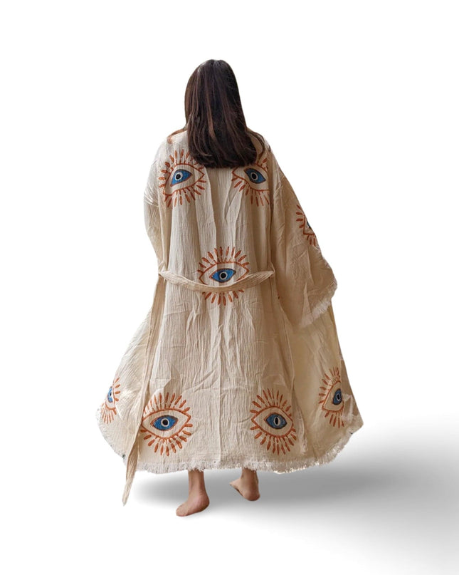 Casa Duniya Evil Eye Cotton Beach Cover-Ups Brick Evil Eye Awali Kimono