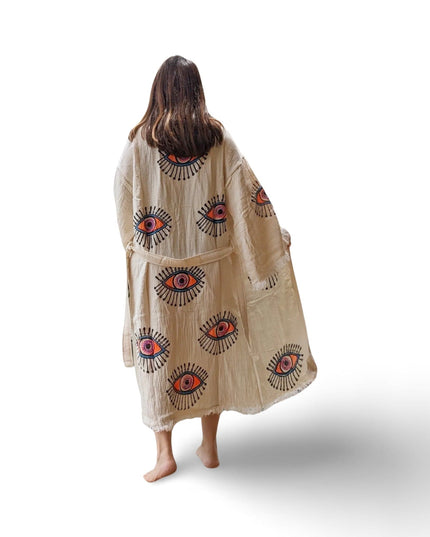 Casa Duniya Evil Eye Cotton Beach Cover-Ups Bright Evil Eye Awali Kimono
