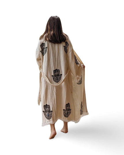 Casa Duniya Evil Eye Cotton Beach Cover-Ups Hamsa Awali Kimono
