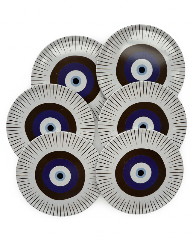Casa Duniya Evil Eye Decorative Coasters Aluminium Nazar Coaster (set of 4)