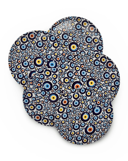 Casa Duniya Evil Eye Decorative Coasters Aluminium Nazar Coaster (set of 4)