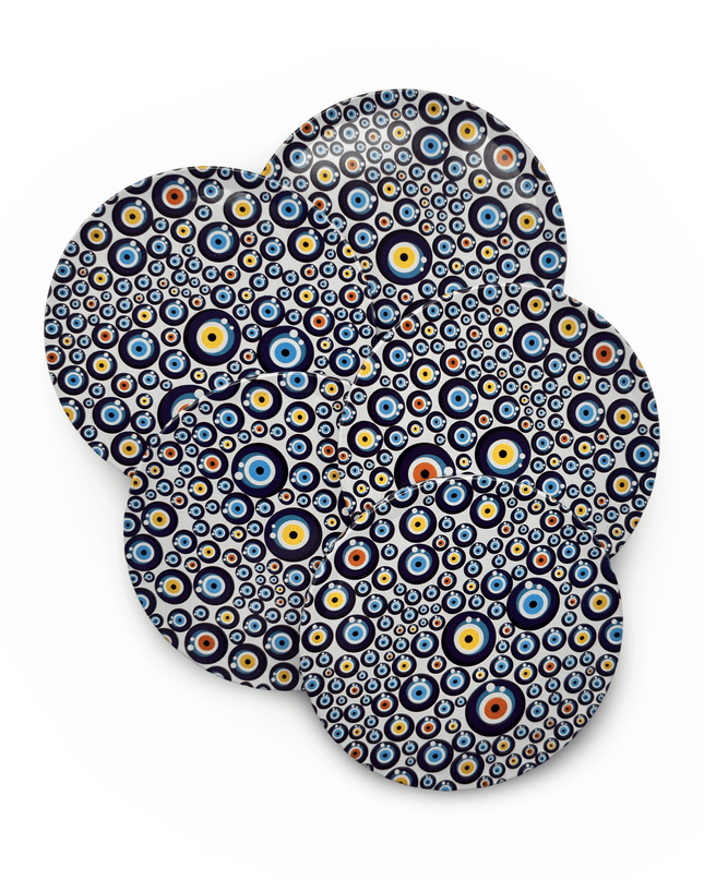 Casa Duniya Evil Eye Decorative Coasters Aluminium Nazar Coaster (set of 4)