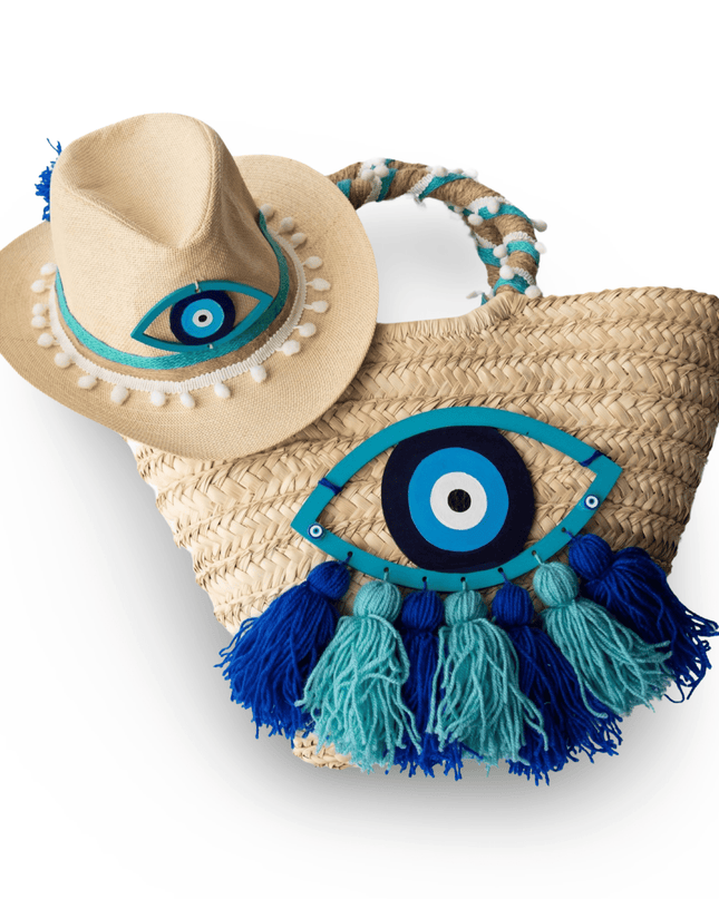Casa Duniya Evil Eye Design Beach Bag & Hat Bodrum Beach Bag & Hat Set