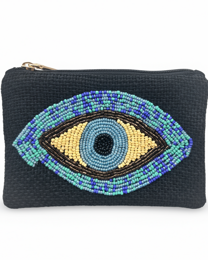 Casa Duniya Evil Eye Embroidered Cosmetic & Toiletry Bags Black Manika Pouches