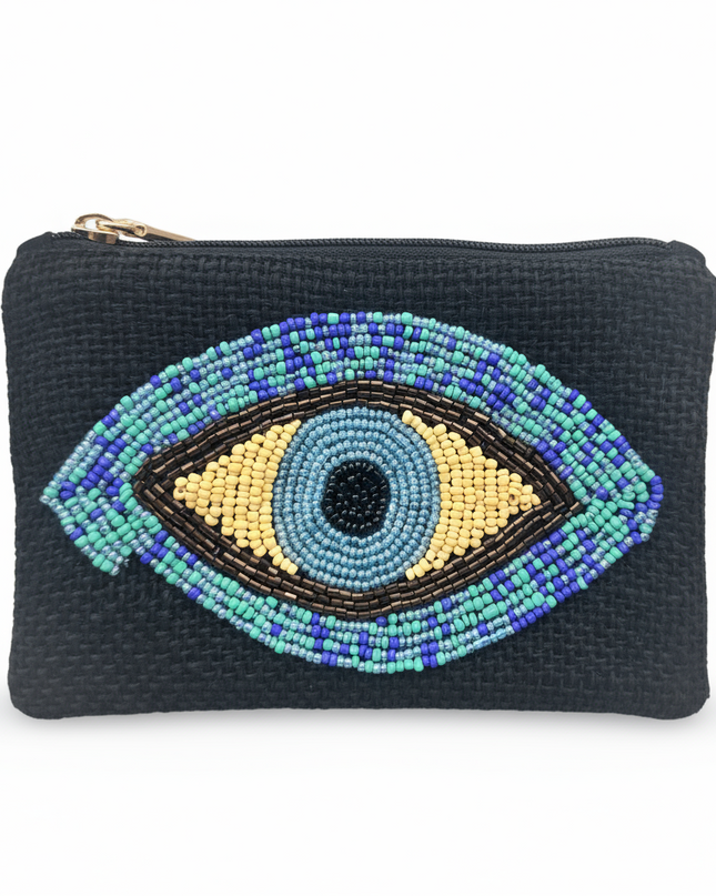 Casa Duniya Evil Eye Embroidered Cosmetic & Toiletry Bags Black Manika Pouches