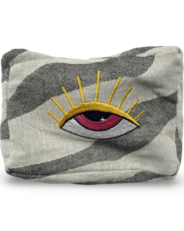 Casa Duniya Evil Eye Embroidered Cosmetic & Toiletry Bags Evil Eye 1 Gray Ohana Cosmetic Pouch