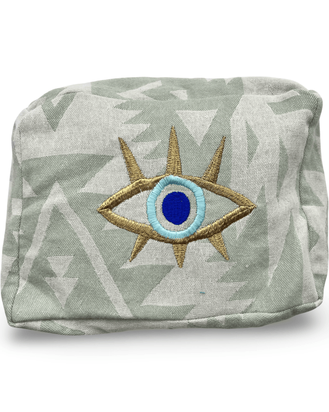 Casa Duniya Evil Eye Embroidered Cosmetic & Toiletry Bags Evil Eye 1 Green Ohana Cosmetic Pouch