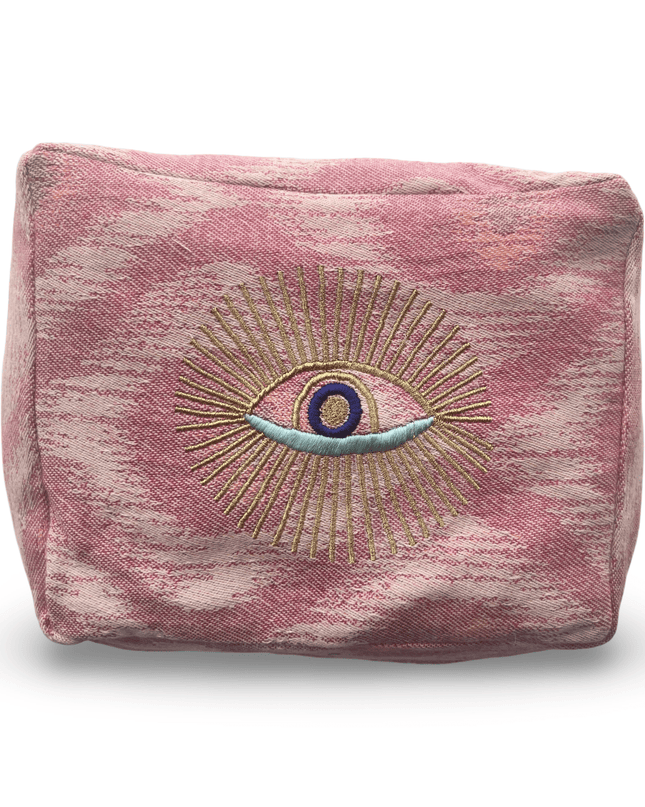 Casa Duniya Evil Eye Embroidered Cosmetic & Toiletry Bags Evil Eye 1 Pink Ohana Cosmetic Pouch