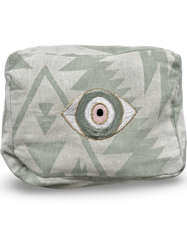 Casa Duniya Evil Eye Embroidered Cosmetic & Toiletry Bags Evil Eye 2 Green Ohana Cosmetic Pouch