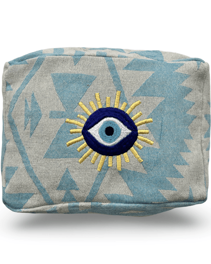Casa Duniya Evil Eye Embroidered Cosmetic & Toiletry Bags Evil Eye 2 Turquoise Ohana Cosmetic Pouch